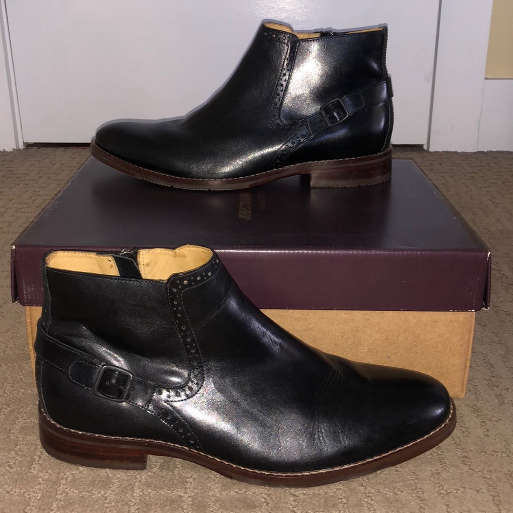 Johnston & Murphy Black Calfskin Chukka Ankle Boots Zip